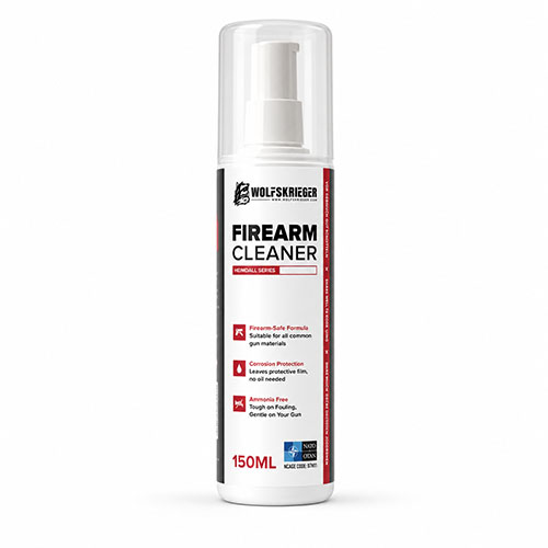 Wolfskrieger Firearm Cleaner è un detergente versatile, sicuro per le finiture, che rimuove residui e contaminanti, lasciando una finitura protettiva e resistente alla corrosione.